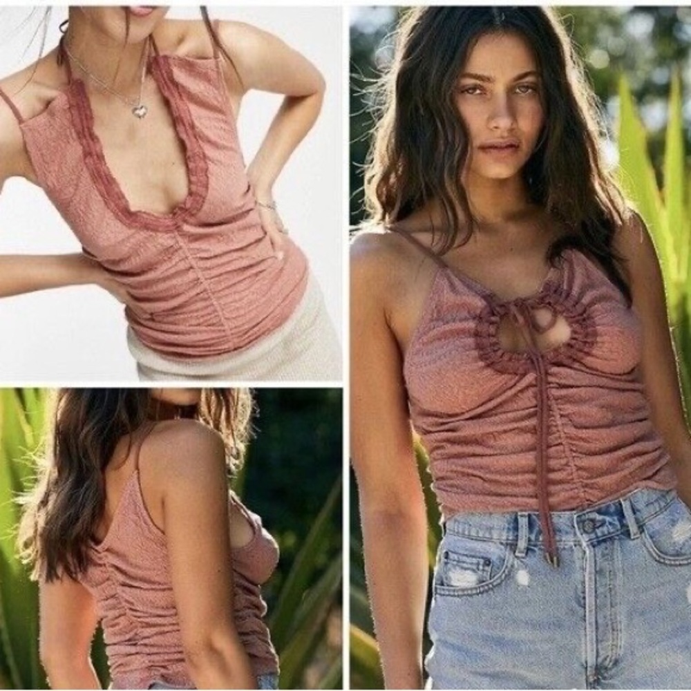 Free People Burnt Orange Scrunch Keyhole Tank Size XS